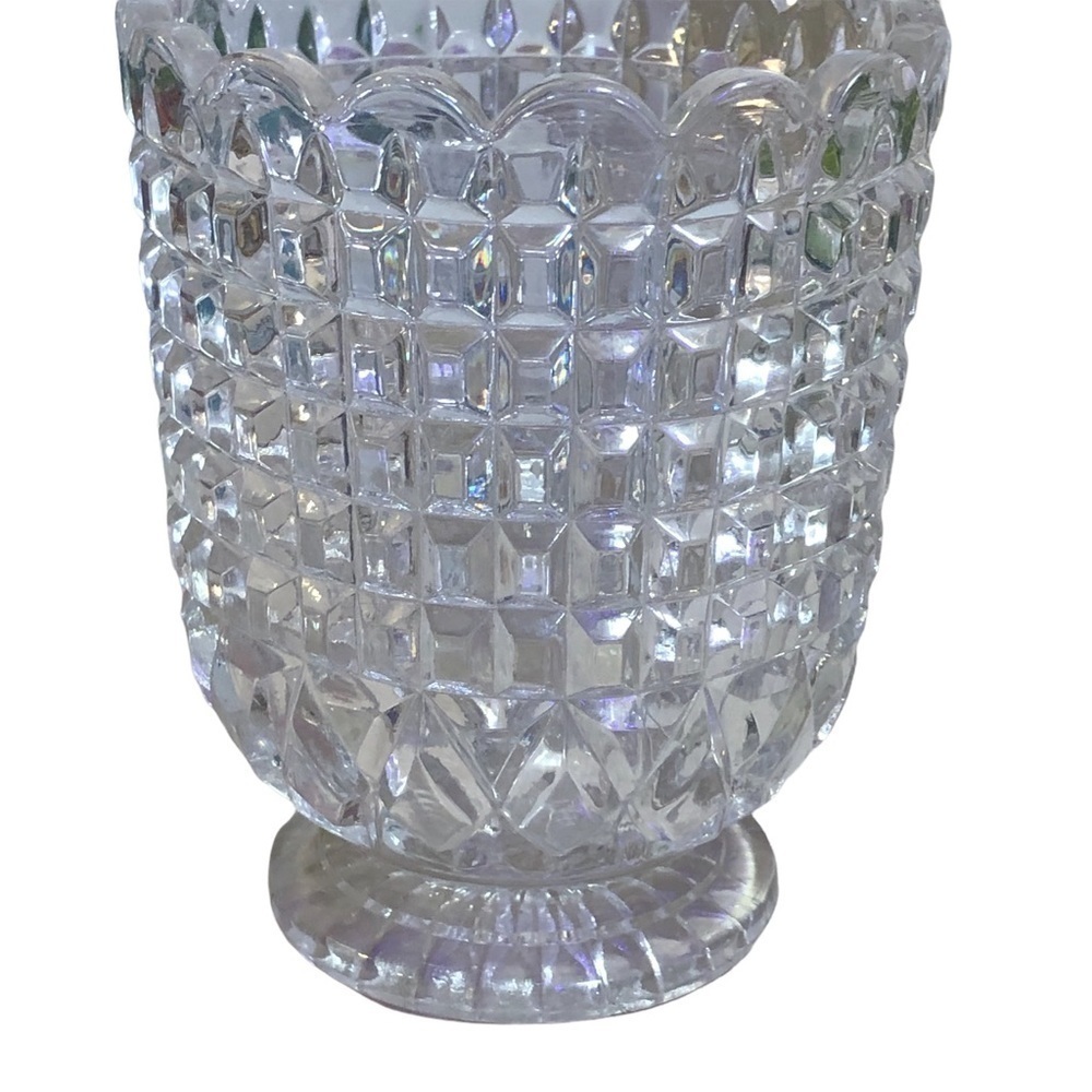 Vintage Crystal Waffle Block Pedestal Spooner 4.5” Tall - Picture 9 of 10
